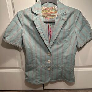Robert Graham Button Down Shirt Collard Blazer Cotton XS Light Blue Pink Stripes